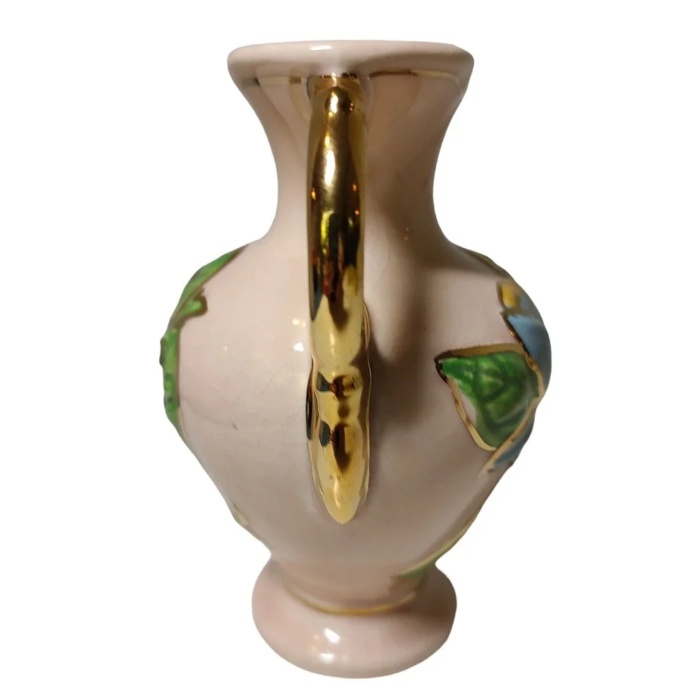 Vintage Hull Pottery Vase Double Handle Pink Magnolia Made In The USA 5.5 in SEE